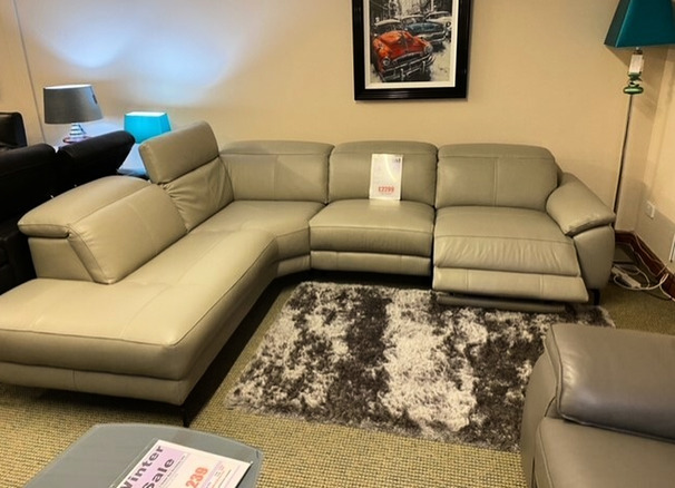 SANTOS electric recliner corner suite grey £1999 (SWANSEA SUPERSTORE)