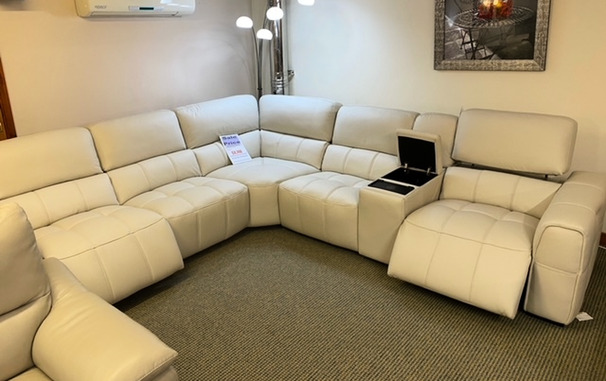 ANTWERP DOUBLE ELECTRIC RECLINER CORNER SUITE WITH DRINKS HOLDER FROST LEATHER £3999 (SWANSEA SUPERSTORE)