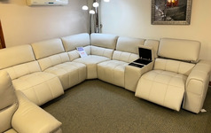 ANTWERP DOUBLE ELECTRIC RECLINER CORNER SUITE WITH DRINKS HOLDER FROST LEATHER £3999 (SWANSEA SUPERSTORE) - Click for more details