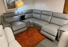 RENNES DOUBLE ELECTRIC RECLINER CORNER SUITE WTH DRINKS HOLDER  GREY LEATHER £2699( SWANSEA SUPERSTORE) - Click for more details
