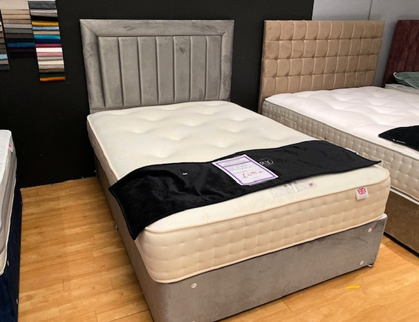 COMFORT CRAFT  1500 POCKET MATTRESS- DIVAN BASE- FULL FLOOR HEADBOARD PLUSH GREY £499 (SWANSEA BED SUPSRTSORE)