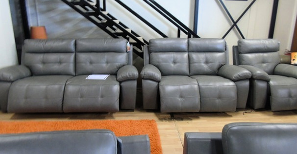Sierra electric recliner 3 seater, 2 seater and chair mid grey leather £2699 (SWANSEA SUPERSTORE)