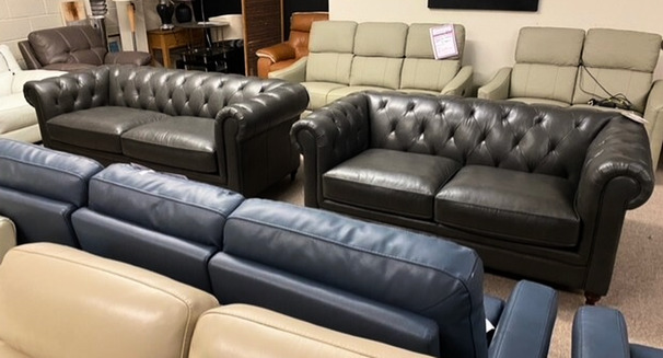 WESSEX CHESTERFIELD 3 SEATER AND 2 SEATER DARK GREY £1999 (SWANSEA SUPERSTORE)
