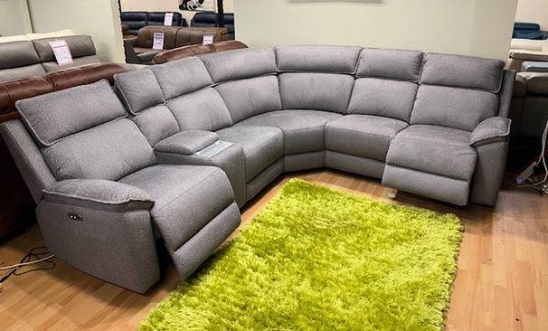 BLAINE DOUBLE ELECTRIC RECLINER CORNER SUITE WITH DRINKS CHARGER GREY £999 (SWANSEA SUPERSTORE)