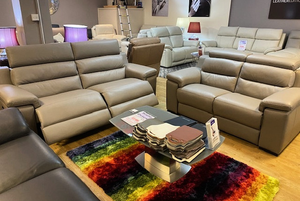 FRANCO FERRI LINETTA ELECTRIC RECLINER 3 SEATER AND STATIC 2 SEATER MUSHROOM £2999 (SWANSEA SUPERSTORE)