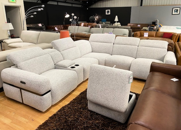 ANNECY EXTRA LARGE CORNER SUITE AND STOOL GREY £2499 (SWANSEA SUPERSTORE)