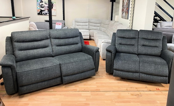 LONDON DOUBLE ELECTRIC RECLINER 3 SEATER AND 2 SEATER DARK GREY £999